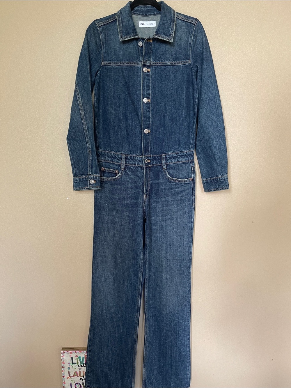 Zara Indigo Denim Overall Jumpsuit - Blue
